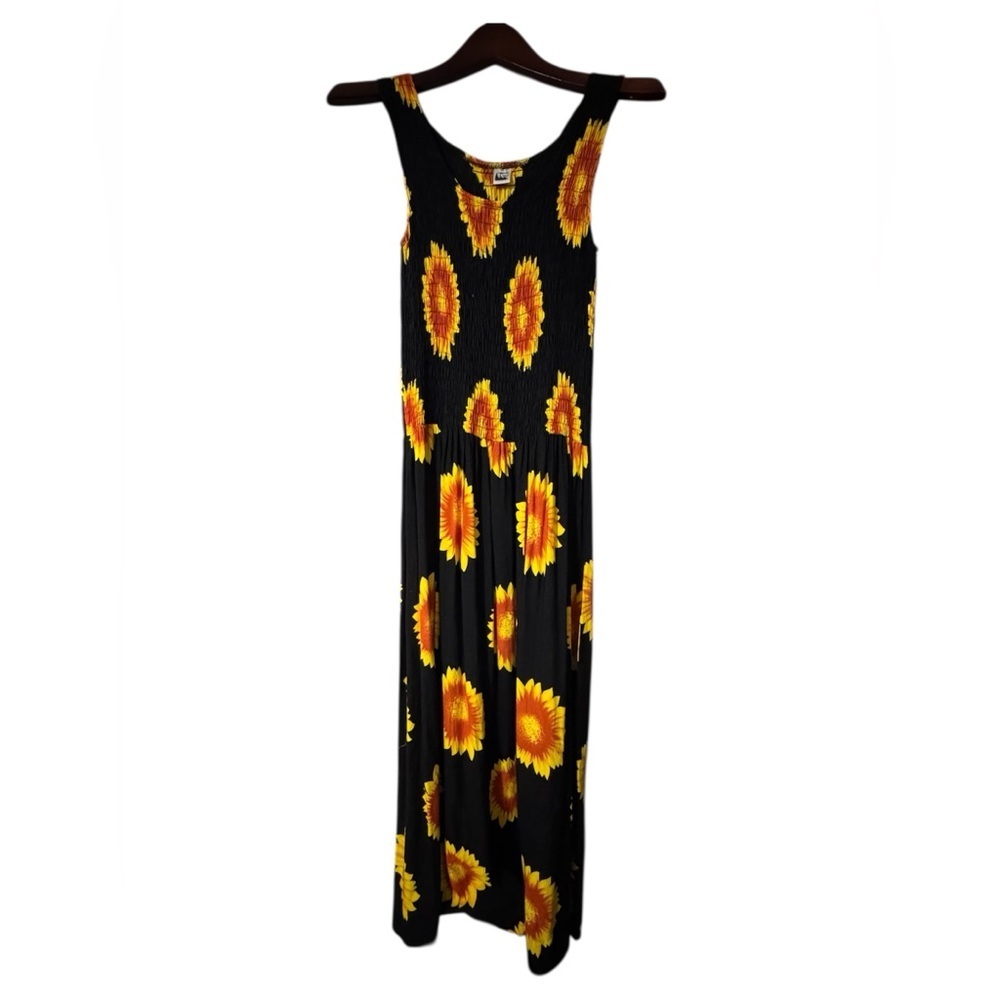 Just from Bali Sunflower Maxi Dress One Size 100% Rayon Boho Floral